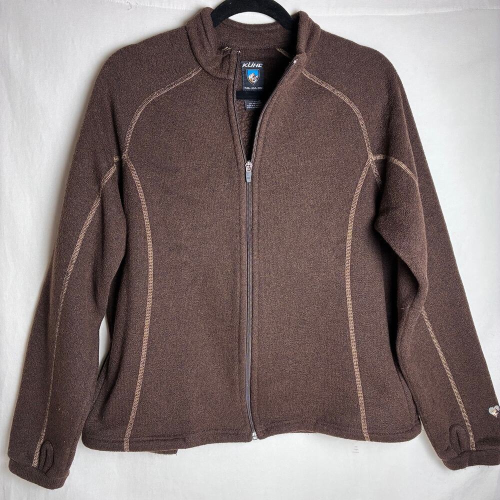 KUHL ALFPACA Fleece Full Zip Jacket Women L Brown Espresso Granola Girl Gorpcore